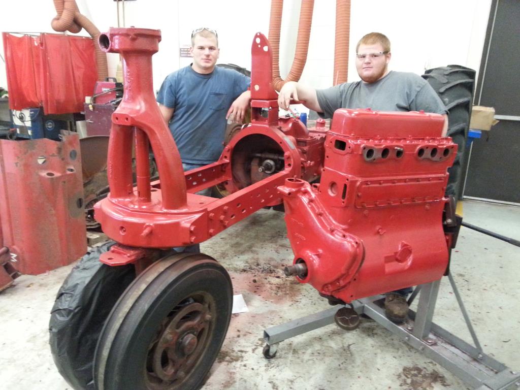 Diesel students work on a tractor in the lab.