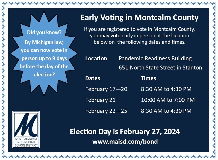 List of dates and hours for early voting locations