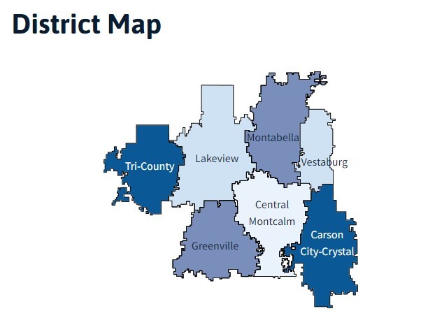 Map of the school districts within Montcalm Area ISD.